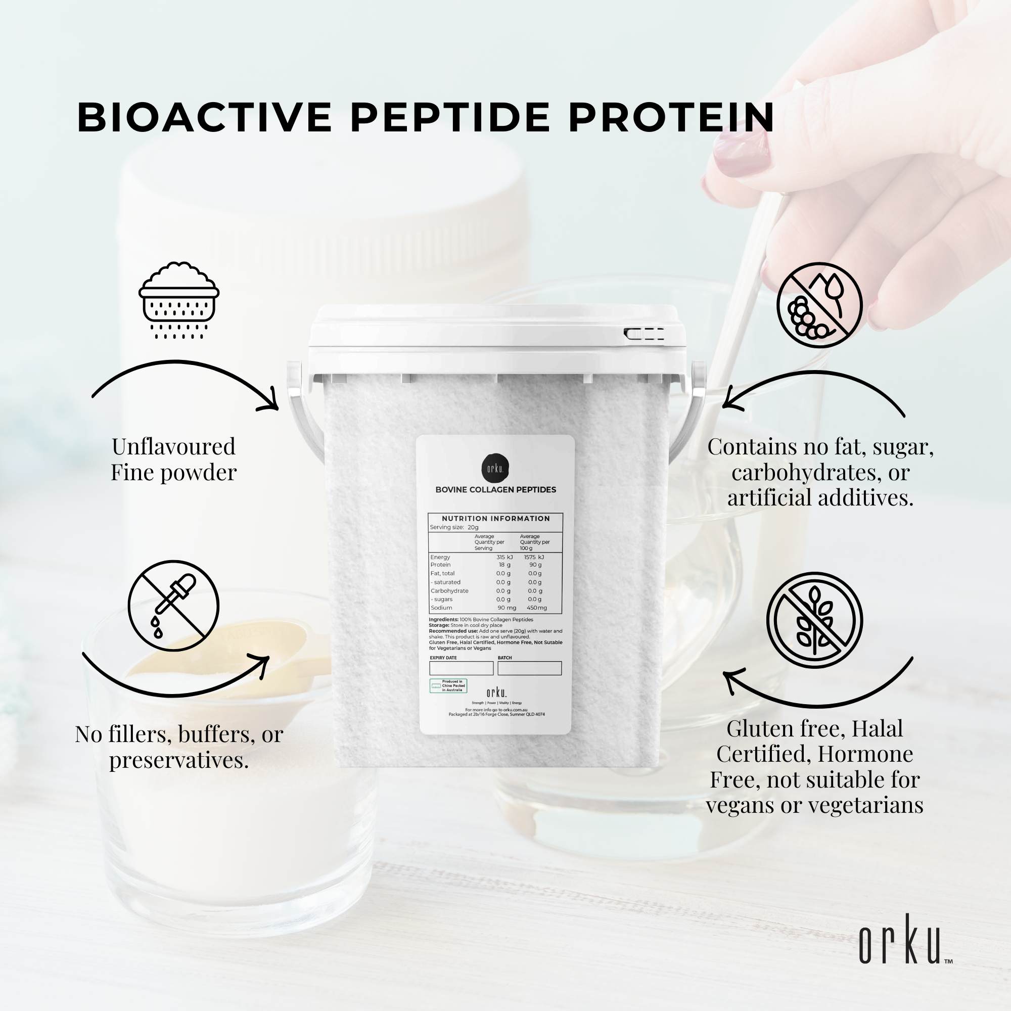 Collagen Powder Tub - Bovine Hydrolysate Protein Peptide Supplement Unflavoured-3