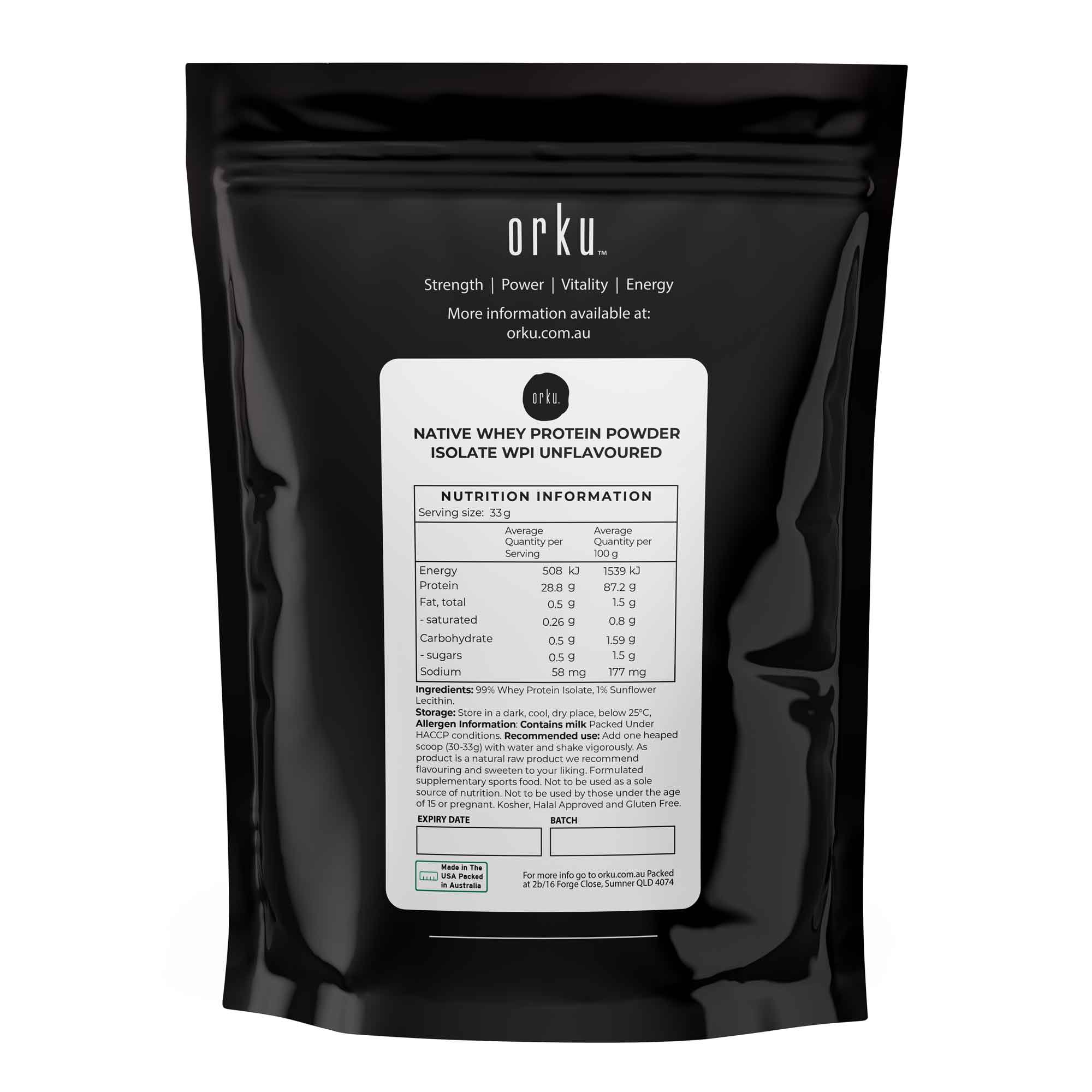 Orku 400g Native Whey Protein Isolate Powder - Unflavoured WPI