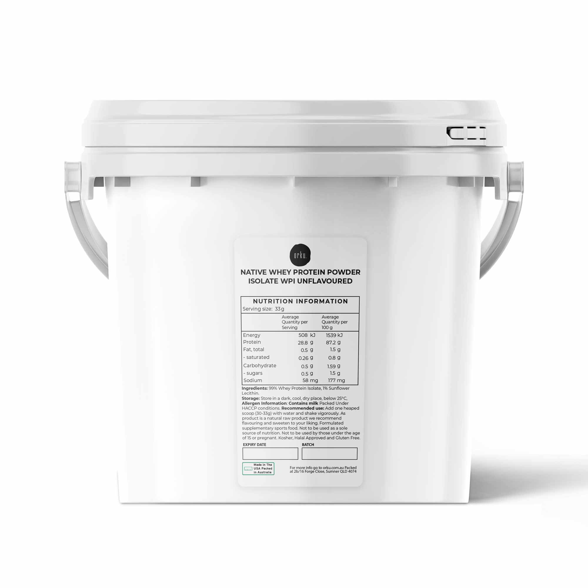 Orku Native Whey Protein Isolate Powder - Unflavoured WPI Bucket-1