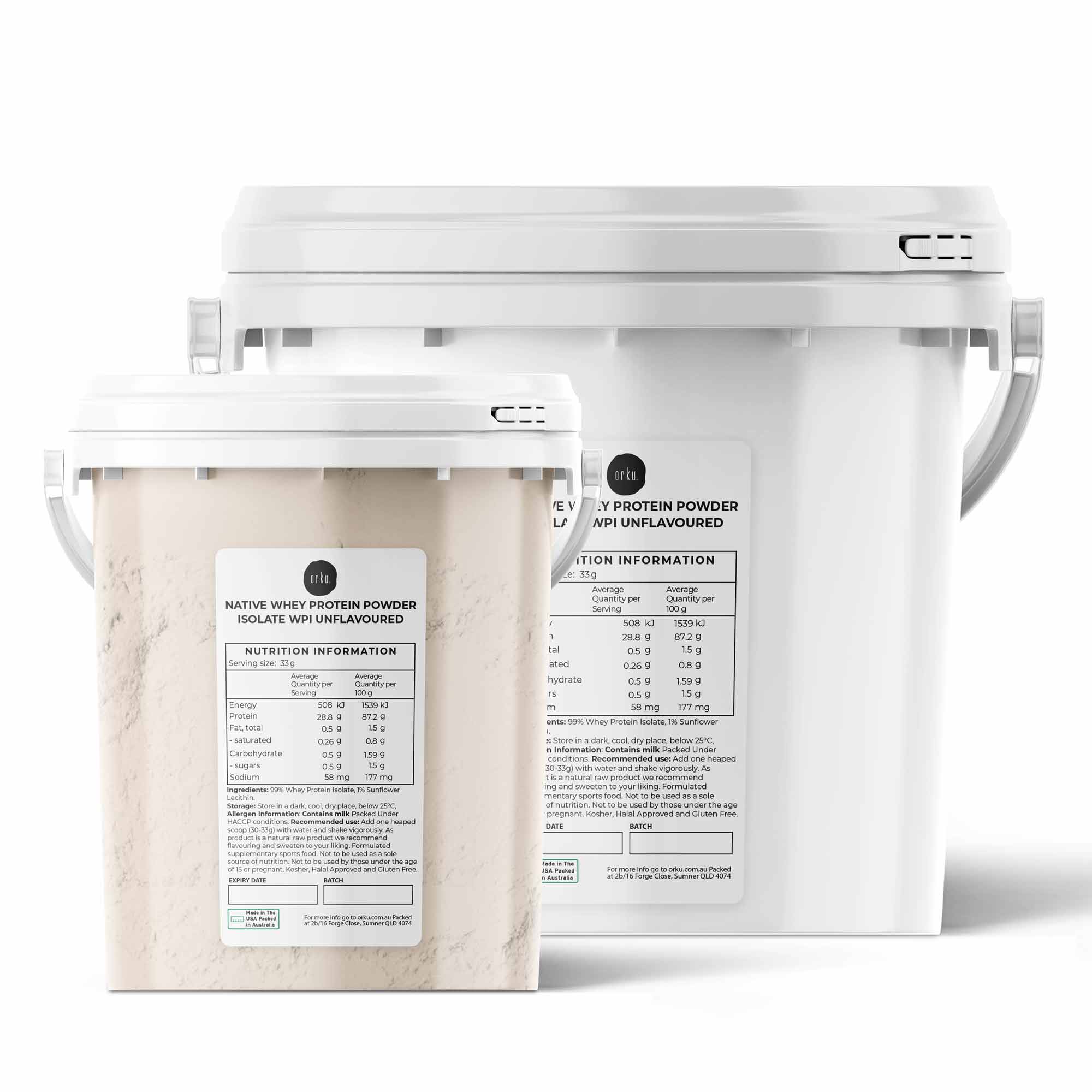 Orku Native Whey Protein Isolate Powder - Unflavoured WPI Bucket-0