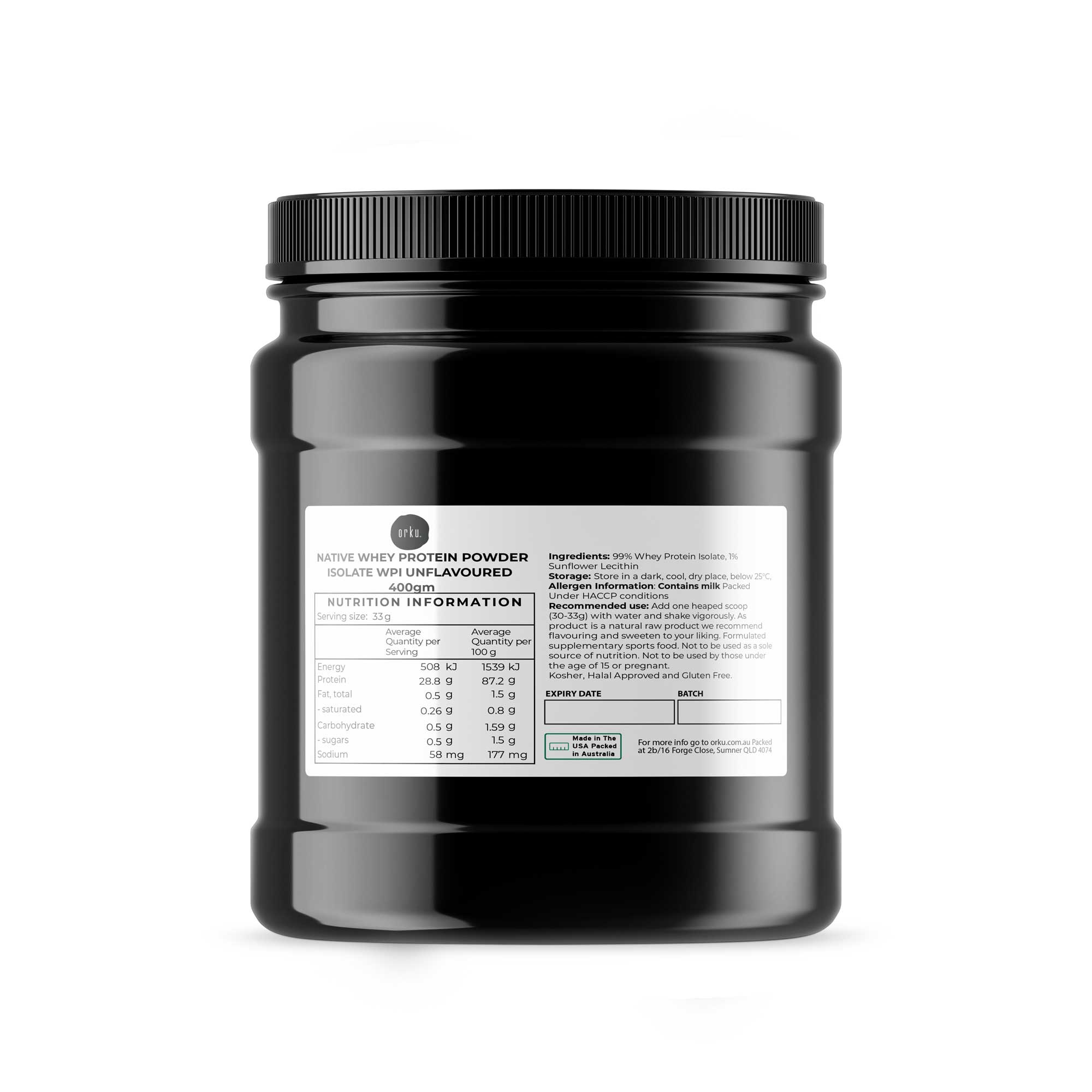 Orku Native Whey Protein Isolate Powder - Unflavoured WPI Jar-1
