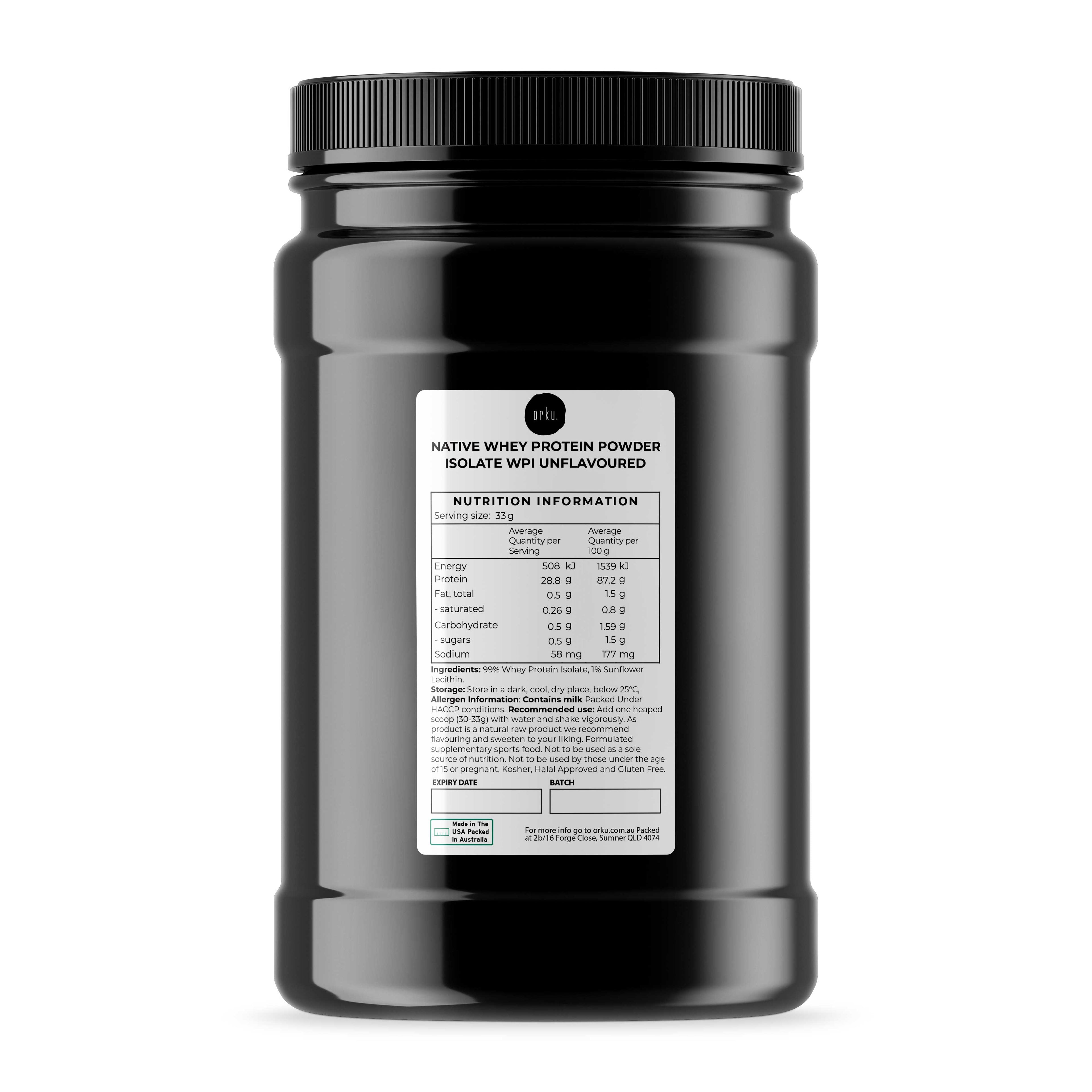 Orku Native Whey Protein Isolate Powder - Unflavoured WPI Jar-2