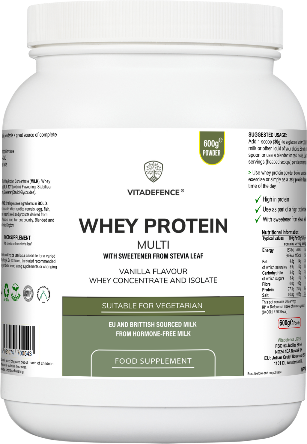 Whey Protein Multi | Vanilla Flavour Protein Powder with Stevia – 600 g-0