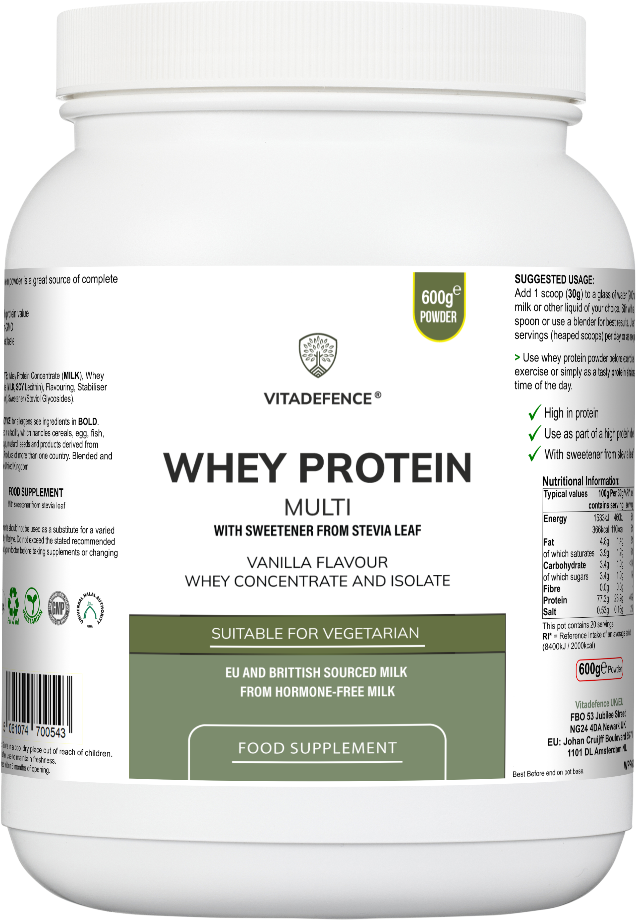 Whey Protein Multi | Vanilla Flavour Protein Powder with Stevia – 600 g-0