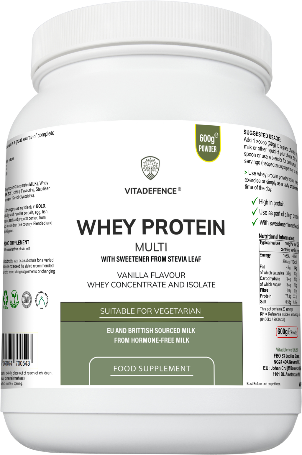 Whey Protein Multi | Vanilla Flavour Protein Powder with Stevia – 600 g-1