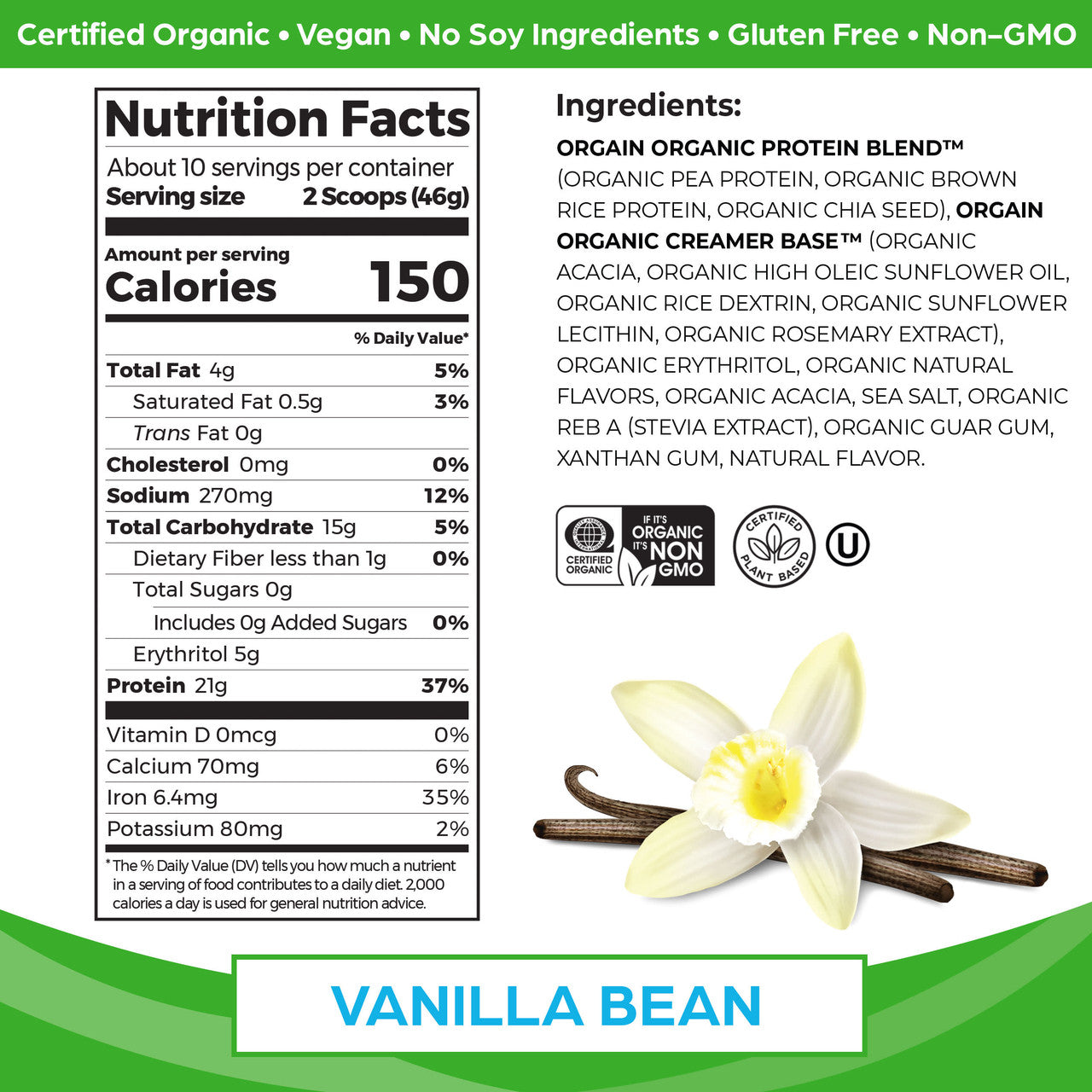 Orgain Organic Plant Based Protein Powder, Sweet Vanilla Bean (1X1.02 Lb  )-1